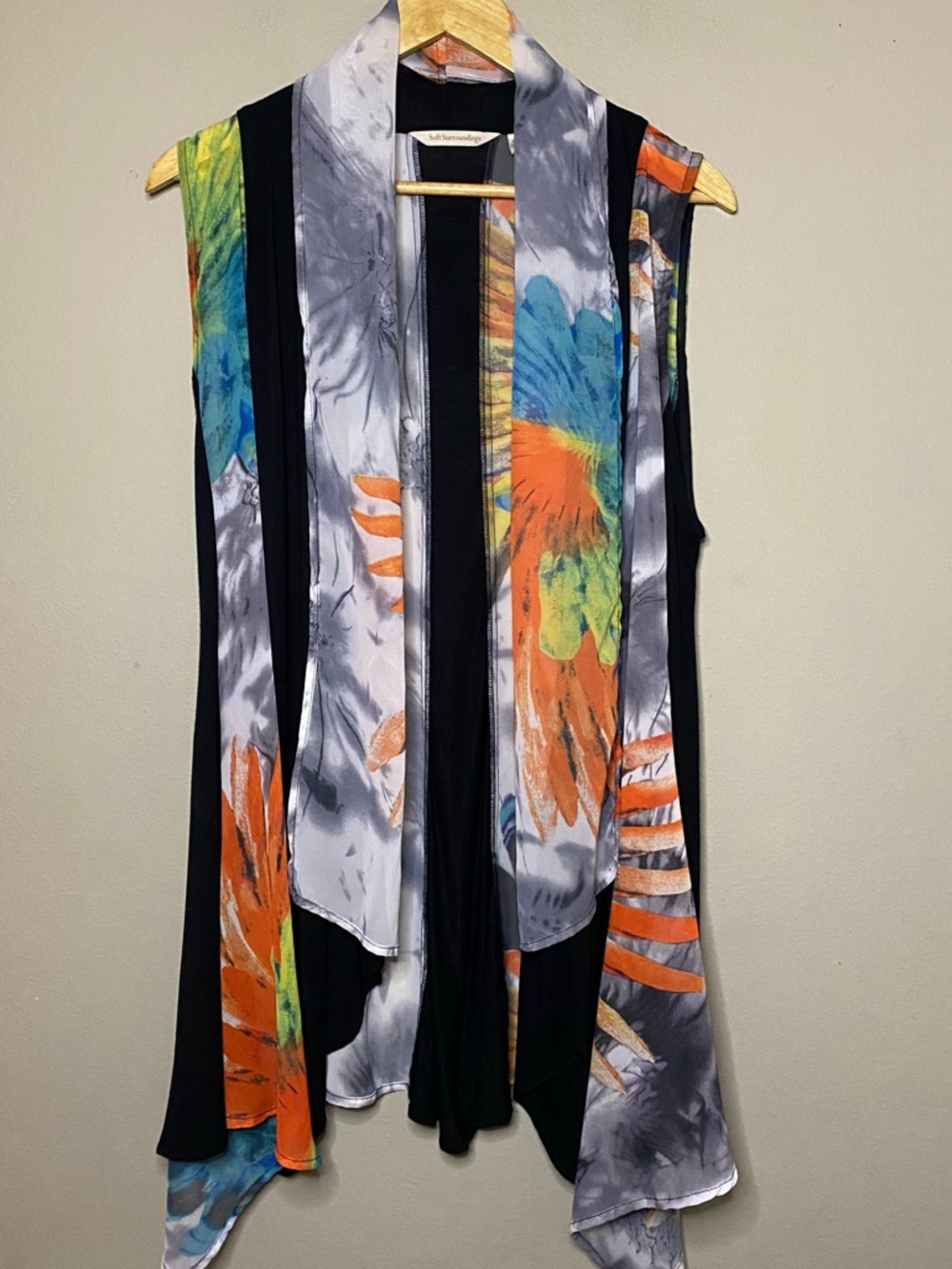 Soft Surroundings Handkerchief Hem Kimono Duster Women S/M Orange Green Office